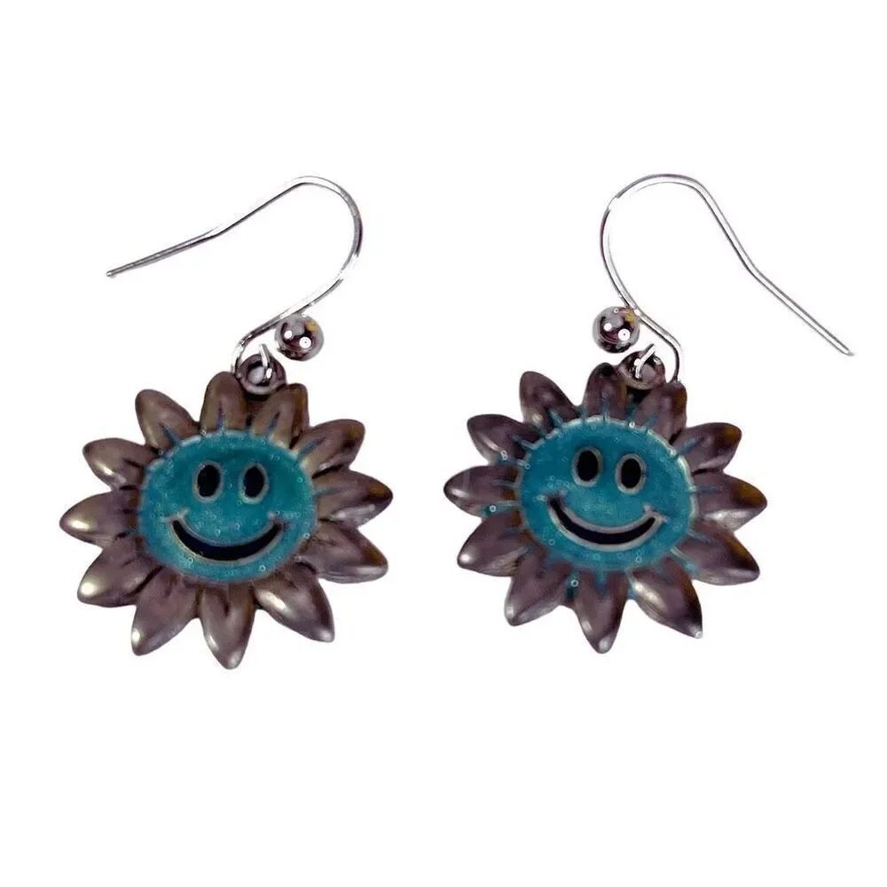 Timi of Sweden dangle drop smiley face earrings.